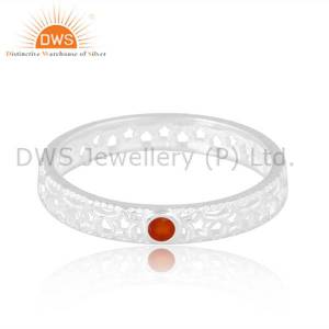 Fiery Carnelian Band Sterling Silver Ring